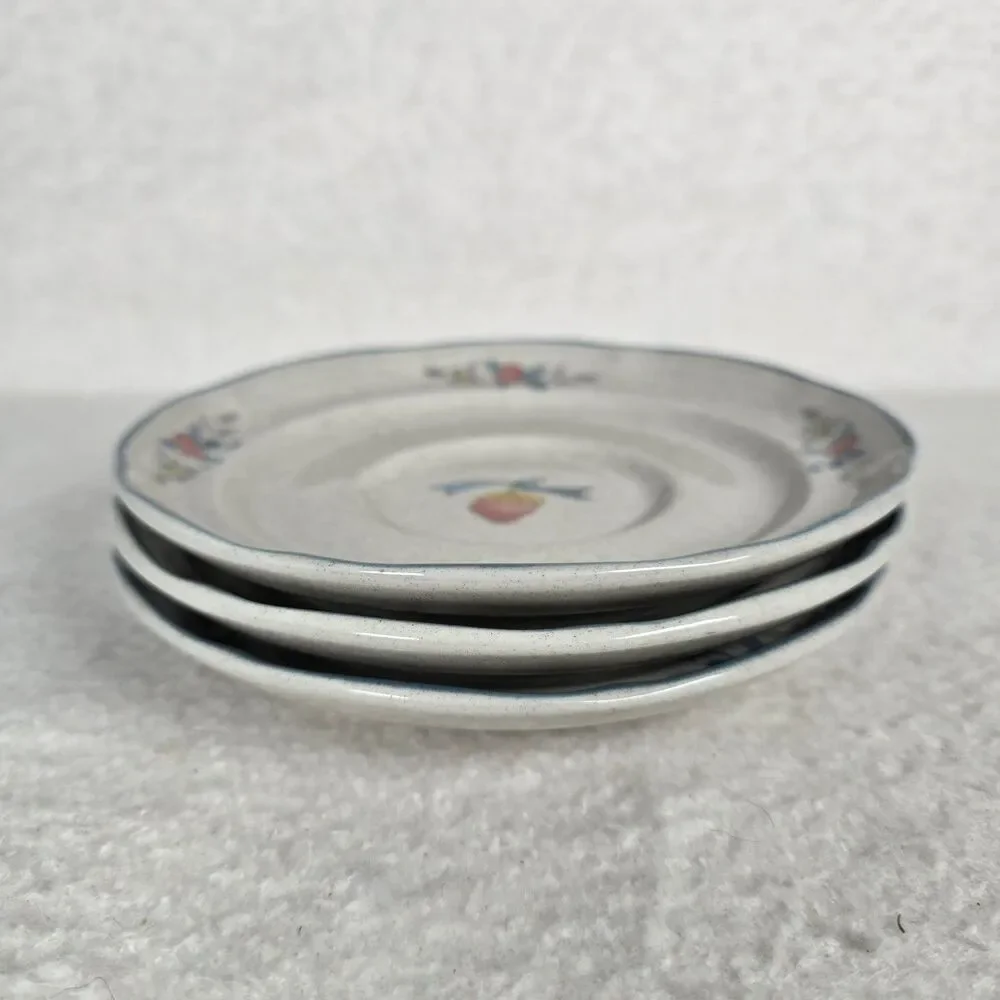 Set Of 3 International China Marmalade Saucers Goose Blue Ribbon Fruit